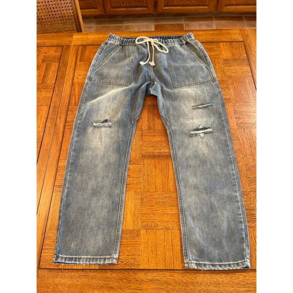 Mustard Seed Light Wash Distressed Drawstring Jeans large
